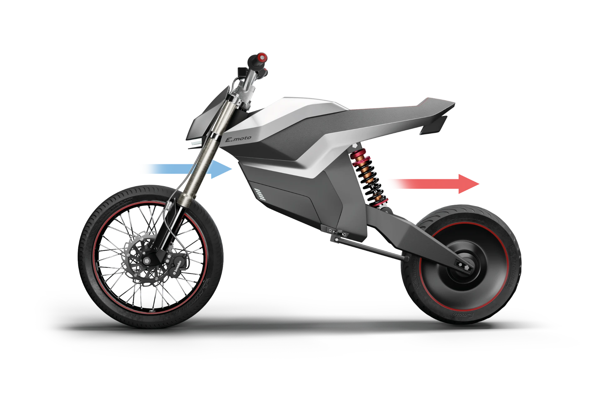 E-moto airflow diagram showing intake and heat-exhaust paths
